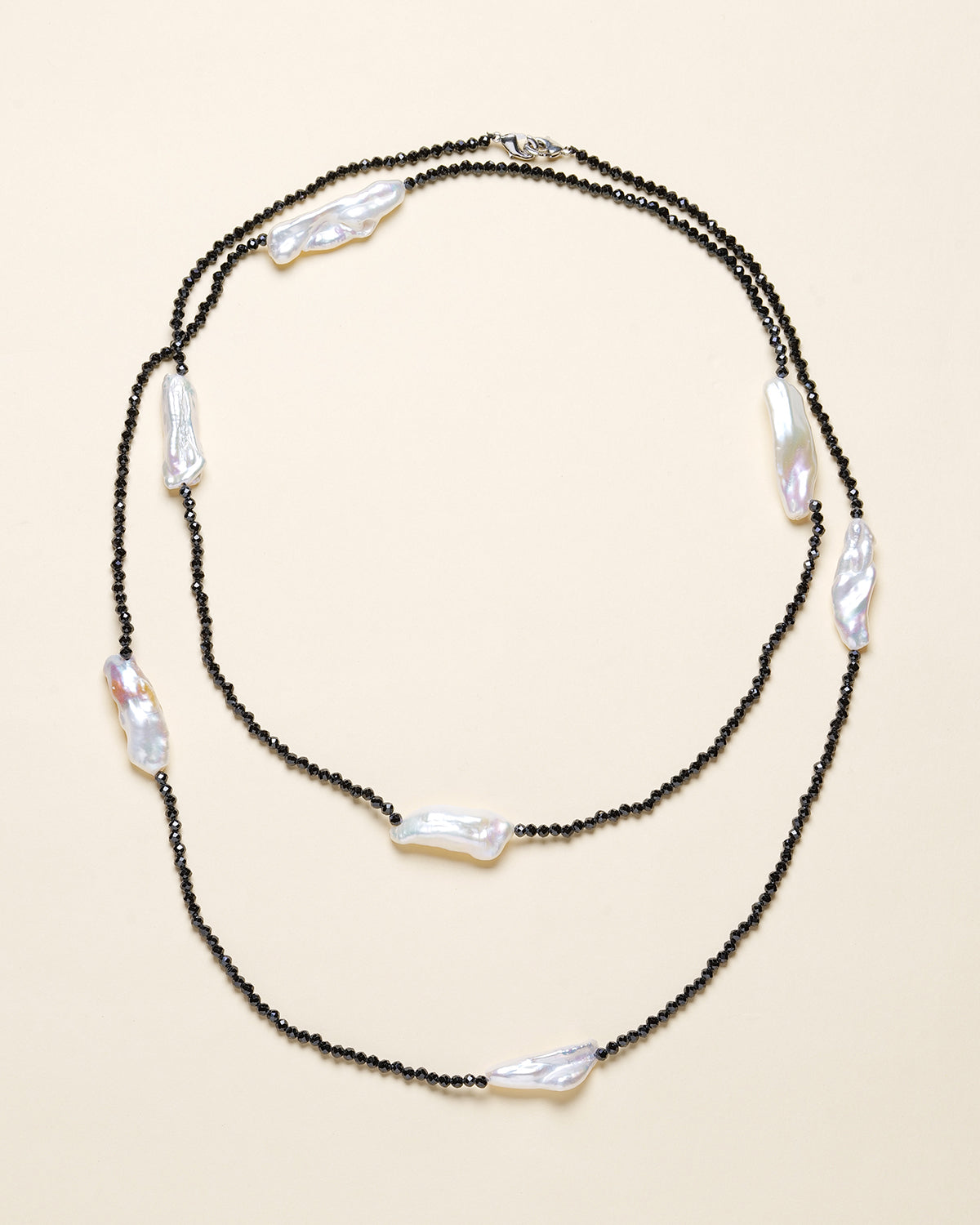 Black Spinel & Baroque Pearl Long Necklace - Zafari Studio Jewelry